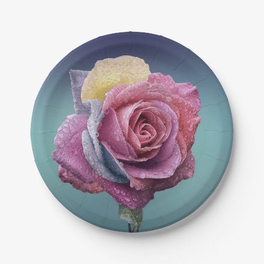 mehrfarbige Rose Pappteller (Vorderseite)