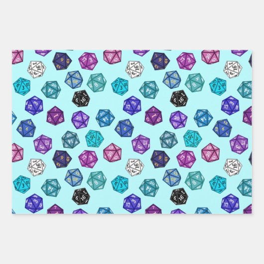 Mehrfarbige RPG D20-Würfel Geschenkpapier Set (Vorderseite 3)