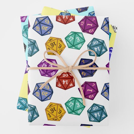 Mehrfarbige RPG D20-Würfel Geschenkpapier Set (Beispiel)