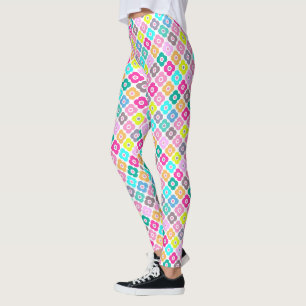 Mehrfarbige rustikale Blumenmuster auf Weiß Leggings