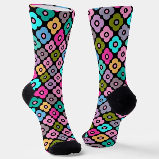 Mehrfarbige rustikale Blumenmuster auf Weiß Socken (Gewinkelt)