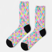 Mehrfarbige rustikale Blumenmuster auf Weiß Socken (Linkes Detail)