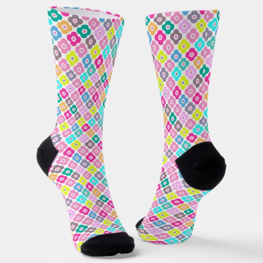 Mehrfarbige rustikale Blumenmuster auf Weiß Socken (Gewinkelt)