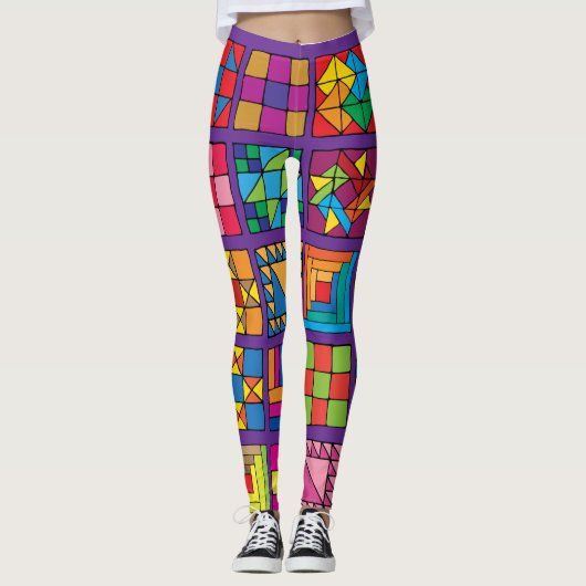 Mehrfarbige Samplerblöcke Leggings (Vorderseite)