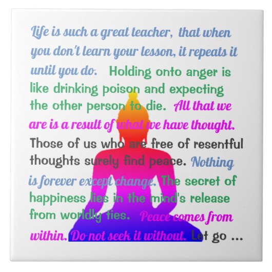 mehrfarbige Silhouette Buddhas mit Sprichworten Fliese (Vorderseite)