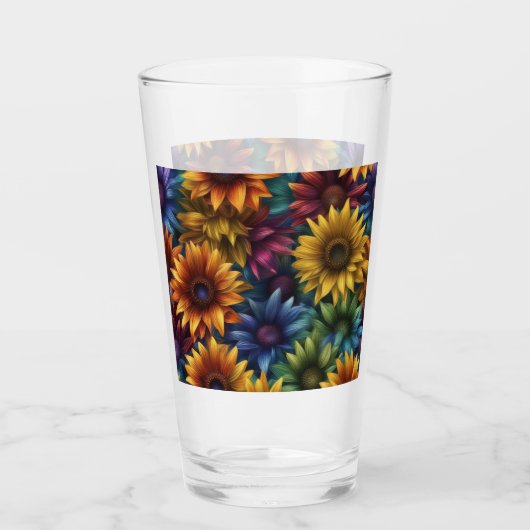 Mehrfarbige Sonnenblumen #4 Glas (Vorderseite)