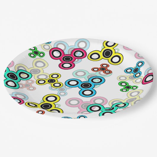 mehrfarbige Spinner Pappteller (Schrägansicht)