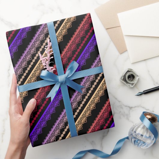 mehrfarbige Spitze schwarz Geschenkpapier (Schenken)
