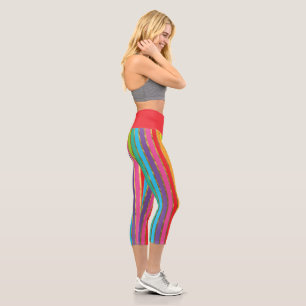 Mehrfarbige Streifen mit Gold Yoga Capris