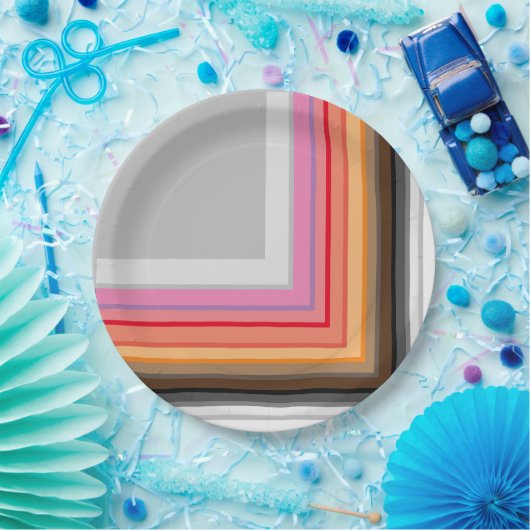 mehrfarbige Streifen und Quadrate Pappteller (Party)