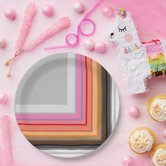 mehrfarbige Streifen und Quadrate Pappteller (Party)