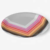 mehrfarbige Streifen und Quadrate Pappteller (Schrägansicht)