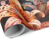 Mehrfarbige Tiger-Lilien auf dunklem Hintergrund Geschenkpapier (Rolleneckpunkt)