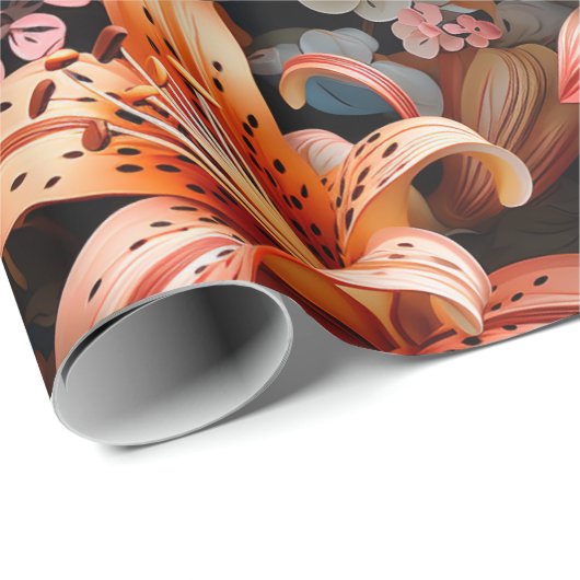 Mehrfarbige Tiger-Lilien auf dunklem Hintergrund Geschenkpapier (Rolleneckpunkt)