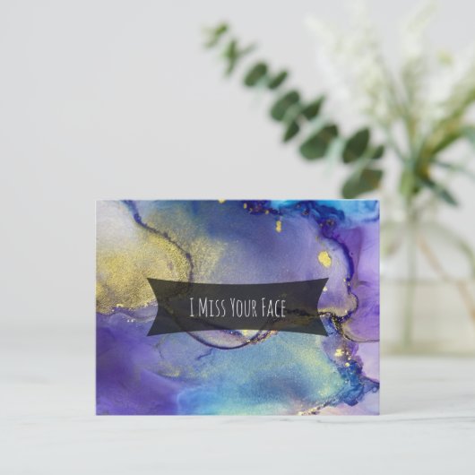 Mehrfarbige und goldene Alkoholtinte I Miss Your F Postkarte (Stehend Vorderseite)