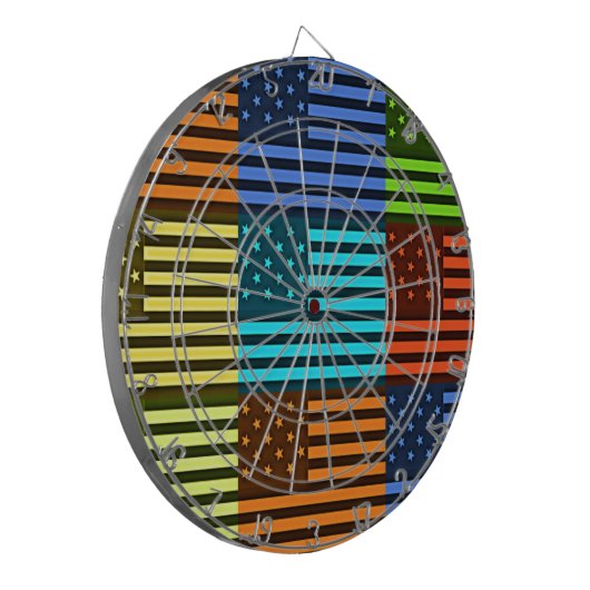 Mehrfarbige US-Flagge mit überprüfter Vektorgrafik Dartscheibe (Vorderseite Links)