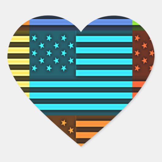 Mehrfarbige US-Flagge mit überprüfter Vektorgrafik Herz-Aufkleber (Vorderseite)
