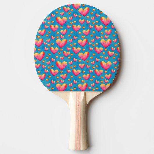 Mehrfarbige Wasserfarbenherzen Ping Pong Paddle Tischtennis Schläger (Vorderseite)