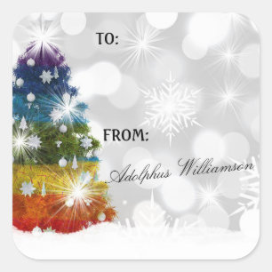 Mehrfarbige Weihnachtsbaum-Geschenk-Etikette Quadratischer Aufkleber