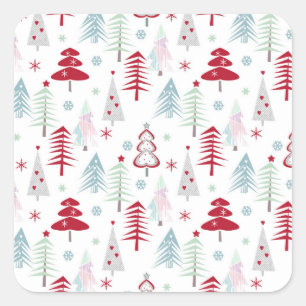 mehrfarbige Weihnachtsbäume auf einem weißen Quadratischer Aufkleber