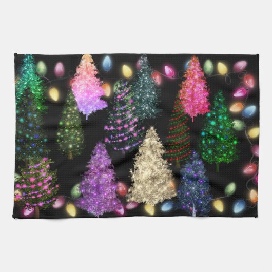 mehrfarbige Weihnachtsbaumen Geschirrtuch (Horizontal)