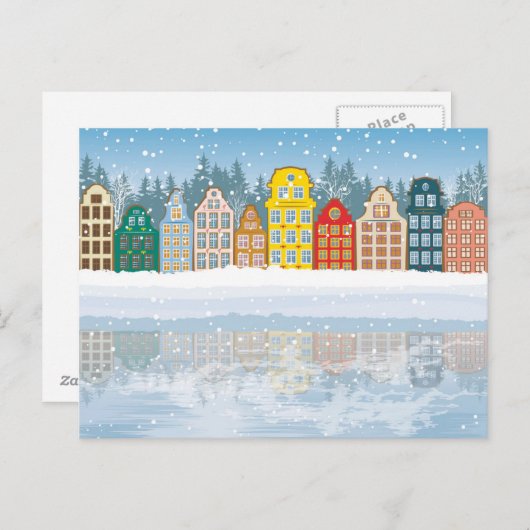 mehrfarbige Weihnachtsstadt Feiertagspostkarte (Vorne/Hinten)