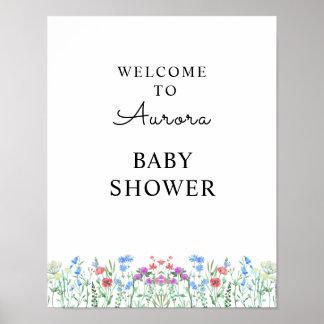 Mehrfarbige Wildblumen-Baby-Shower-Feier Poster