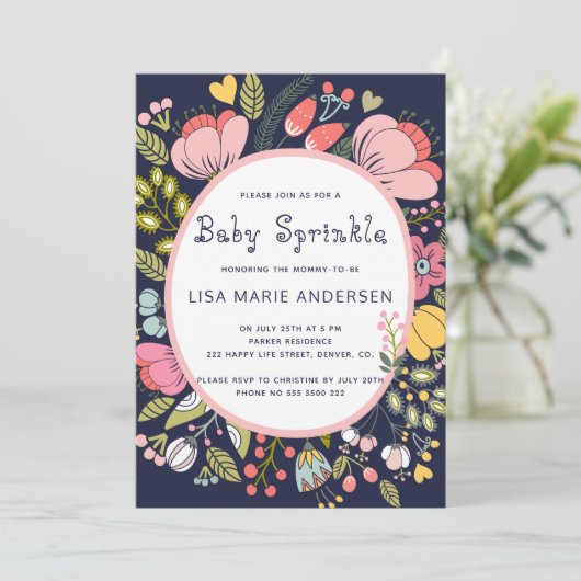 Mehrfarbige Wildblumen Wiesen-Wiesen-Wiesen-Babysp Einladung (Stehend Vorderseite)