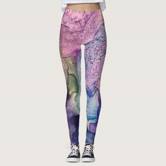 Mehrfarbiger Alkoholtink Abstrakte Kunst Leggings (Vorderseite)