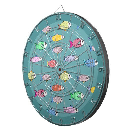 mehrfarbiger Fisch auf Aquamarin Dartscheibe (Vorderseite rechts)