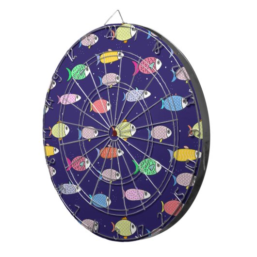 mehrfarbiger Fisch in Navy Blue Dartscheibe (Vorderseite rechts)