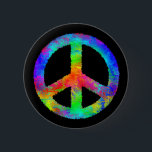 Mehrfarbiger Friedenszeichen-Knopf Button<br><div class="desc">Schwarzes Knopf-Button mit einem zackigen Frieden unterzeichnen herein einen Aufstand der hellen gesättigten Farben.</div>