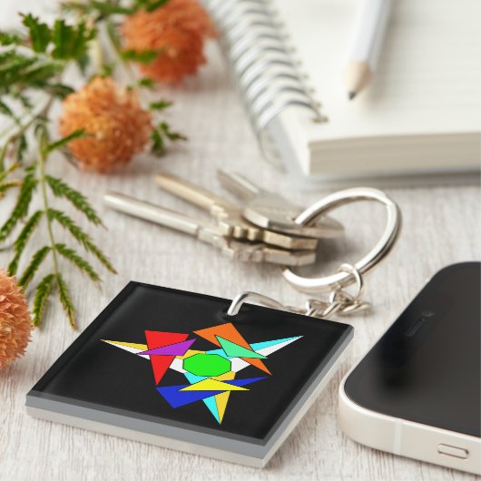 Mehrfarbiger geometrischer Sternensturm Schlüsselanhänger (Vorderseite rechts)
