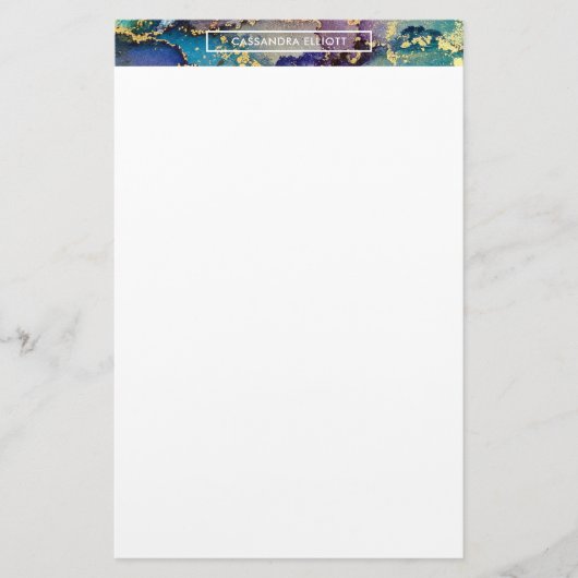 Mehrfarbiger Goldalkohol Tinte Abstrakte Kunst Briefpapier (Vorderseite)