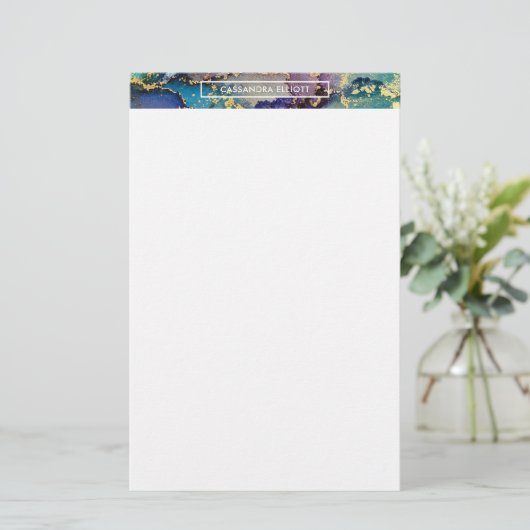 Mehrfarbiger Goldalkohol Tinte Abstrakte Kunst Briefpapier (Stehend Vorderseite)