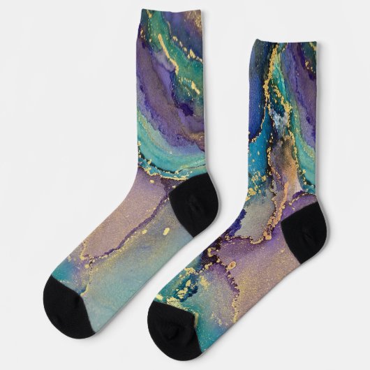 Mehrfarbiger Goldalkohol Tinte Abstrakte Kunst Socken (Linkes Detail)