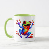 Mehrfarbiger Kartoonfrosch mit großem Lächeln. Tasse (Links)
