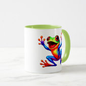 Mehrfarbiger Kartoonfrosch mit großem Lächeln. Tasse (VorderseiteRechts)