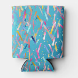 Mehrfarbiger Konfetti-Hintergrund auf blau Dosenkühler