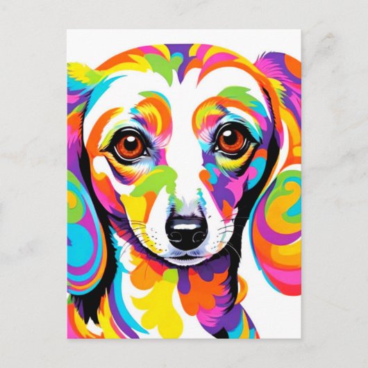 Mehrfarbiger Psychedelischer Dackel Hund Postkarte (Vorderseite)