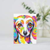 Mehrfarbiger Psychedelischer Dackel Hund Postkarte (Stehend Vorderseite)
