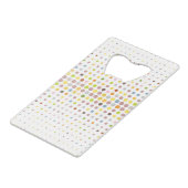 Mehrfarbiger Punkthintergrund Kreditkartenflaschenöffner (Rückseite Schrägansicht)