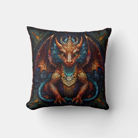 Mehrfarbiger Regenbogen-Drache Kissen (Vorderseite)