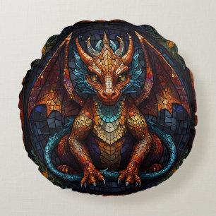 Mehrfarbiger Regenbogen-Drache Rundes Kissen