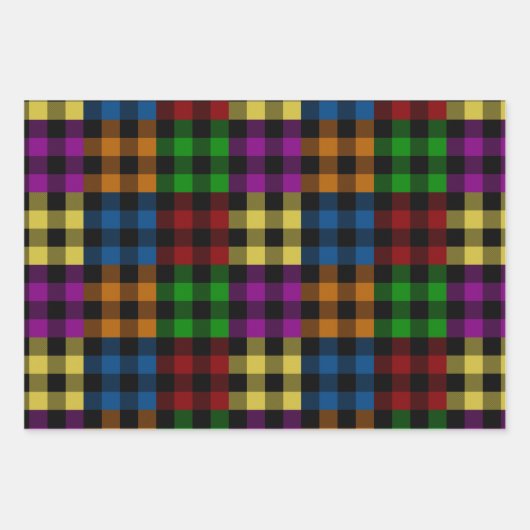 Mehrfarbiger Regenbogen-Quilt Buffalo Karierter Ur Geschenkpapier Set (Vorderseite 3)