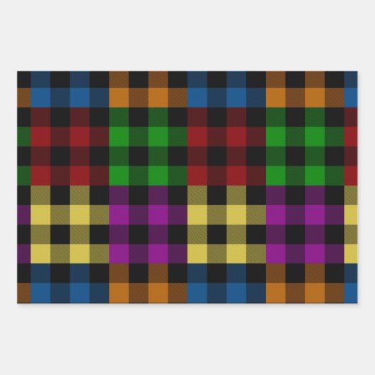 Mehrfarbiger Regenbogen-Quilt Buffalo Karierter Ur Geschenkpapier Set (Vorderseite)