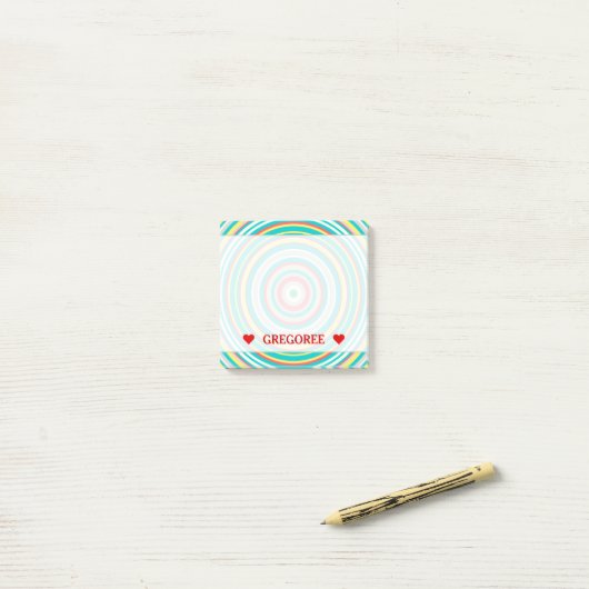 Mehrfarbiger Ring/Kreis-Muster u. individueller Post-it Klebezettel (Auf Schreibtisch)