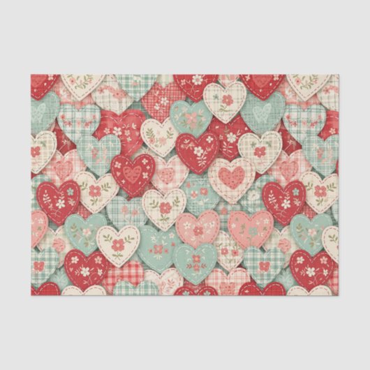 Mehrfarbiger Rustikaler Herz- Quiltblock Seidenpapier (Vorderseite)