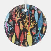 mehrfarbiger Tintenfisch Schwarzer Hintergrund Ornament Aus Glas (Vorderseite)