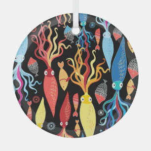 mehrfarbiger Tintenfisch Schwarzer Hintergrund Ornament Aus Glas